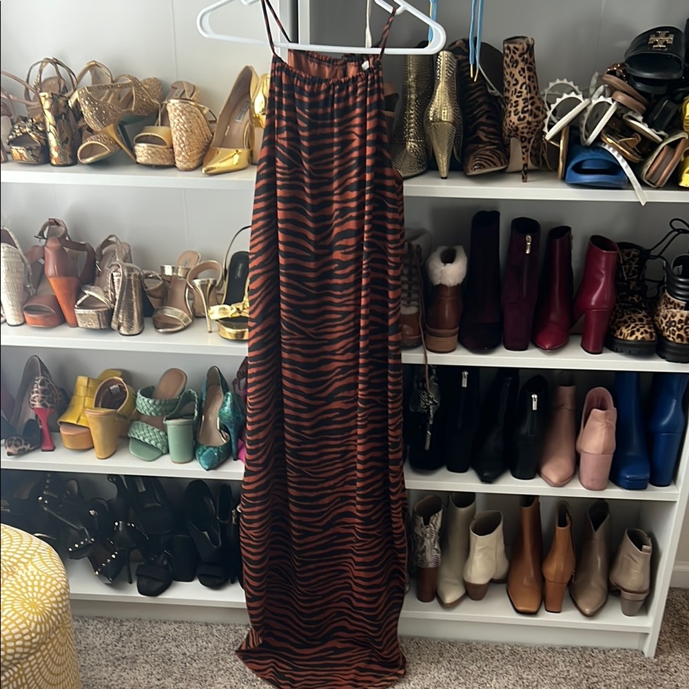 MTS Black and Brown Animal Print Slip Maxi Dress